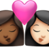 苹果系统里的亲吻: 女人女人中等-深肤色较浅肤色emoji表情